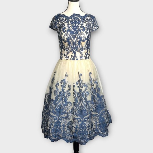 CHI CHI LONDON Dresses & Skirts - Chi Chi London Dress US 6 Midnight Baroque Tulle Lined Balletcore Cocktail Party